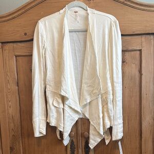 Free People NWT cream / off white linen blend draped open jacket
